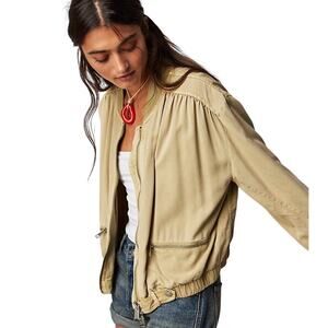 We The Free Bomber Jacket Knock out Siren Womens Size XL Khaki Tan Cropped Boxy